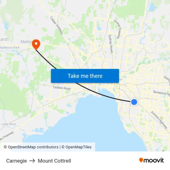 Carnegie to Mount Cottrell map