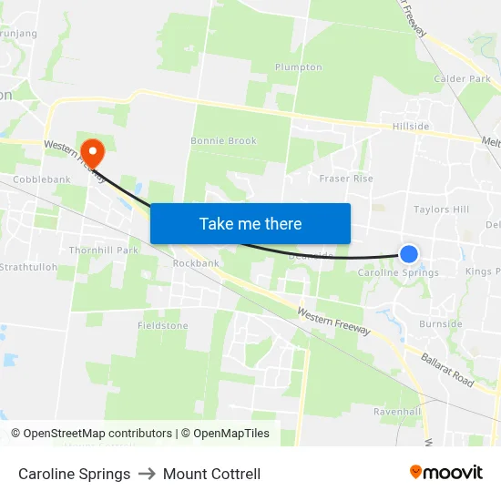 Caroline Springs to Mount Cottrell map