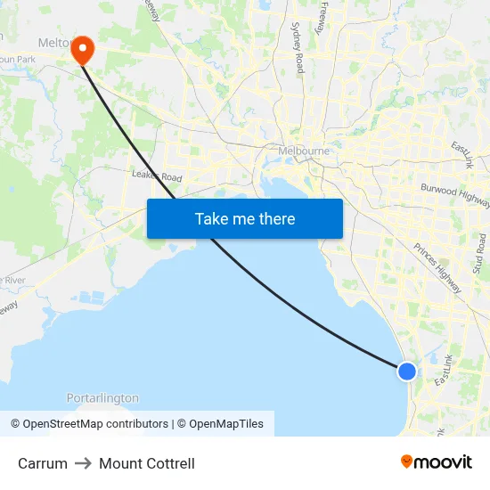 Carrum to Mount Cottrell map