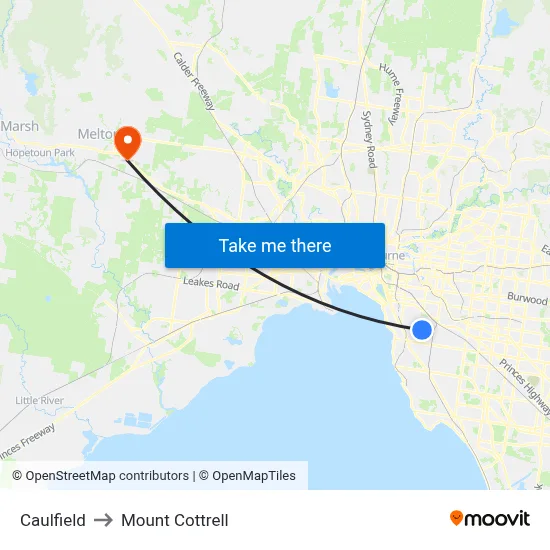 Caulfield to Mount Cottrell map