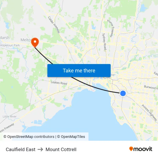 Caulfield East to Mount Cottrell map