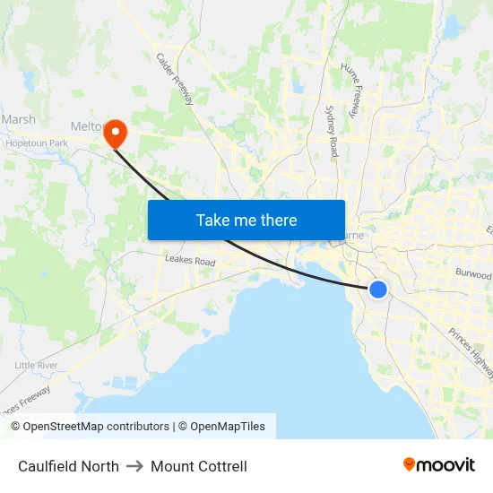 Caulfield North to Mount Cottrell map
