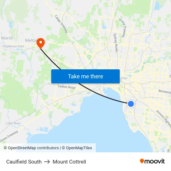 Caulfield South to Mount Cottrell map