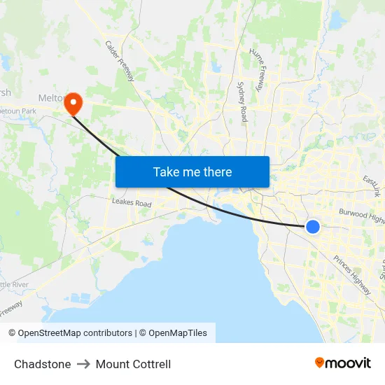 Chadstone to Mount Cottrell map