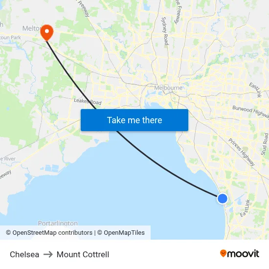 Chelsea to Mount Cottrell map