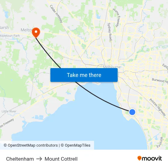 Cheltenham to Mount Cottrell map
