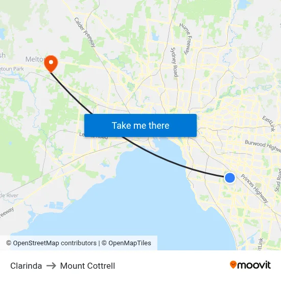 Clarinda to Mount Cottrell map