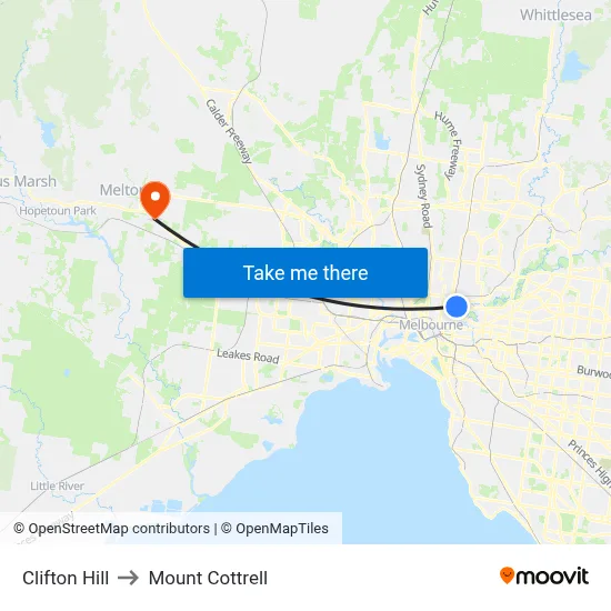 Clifton Hill to Mount Cottrell map
