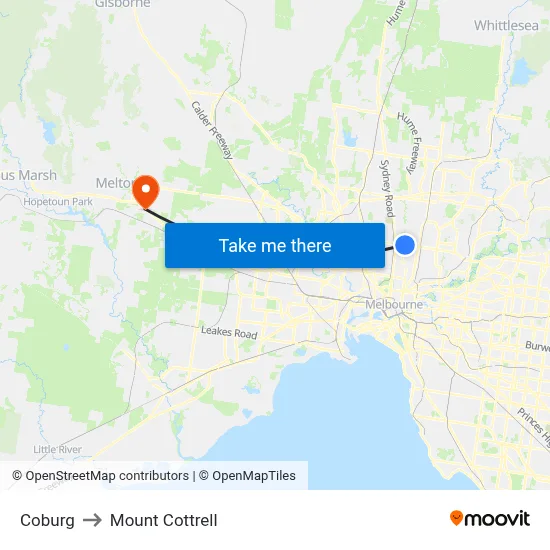 Coburg to Mount Cottrell map