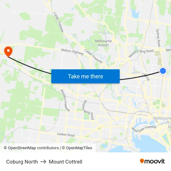 Coburg North to Mount Cottrell map