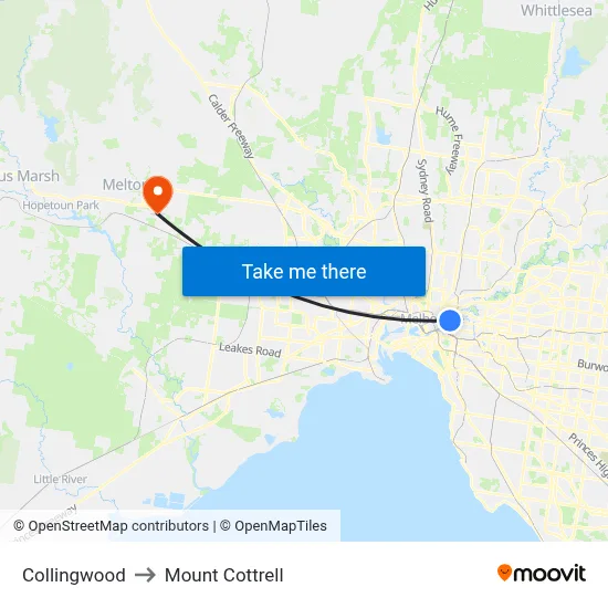 Collingwood to Mount Cottrell map