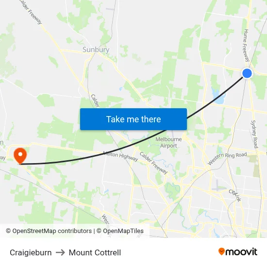 Craigieburn to Mount Cottrell map