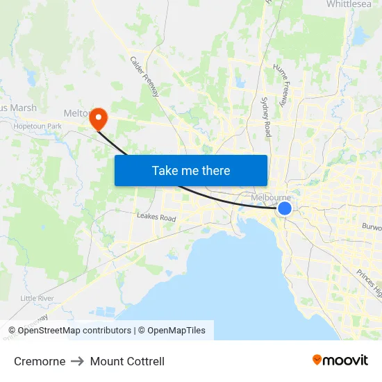 Cremorne to Mount Cottrell map
