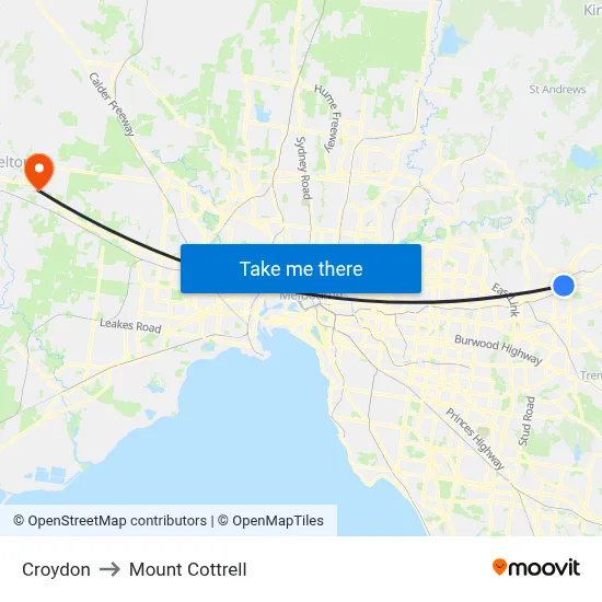 Croydon to Mount Cottrell map