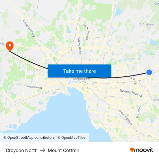 Croydon North to Mount Cottrell map