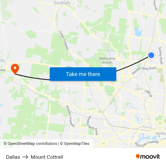 Dallas to Mount Cottrell map