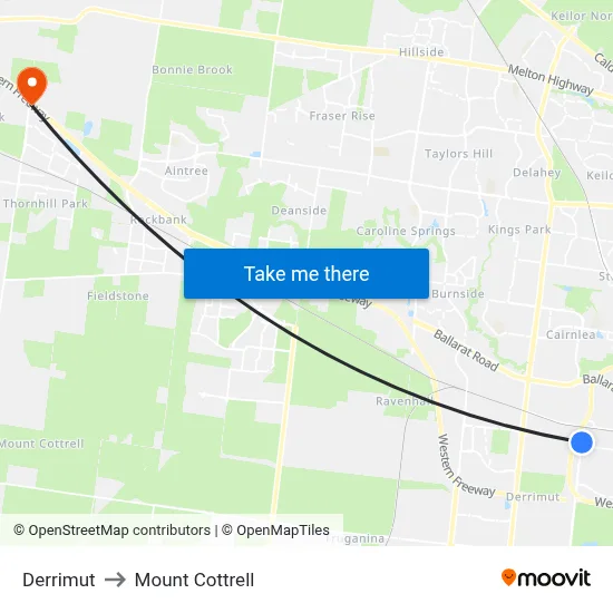 Derrimut to Mount Cottrell map