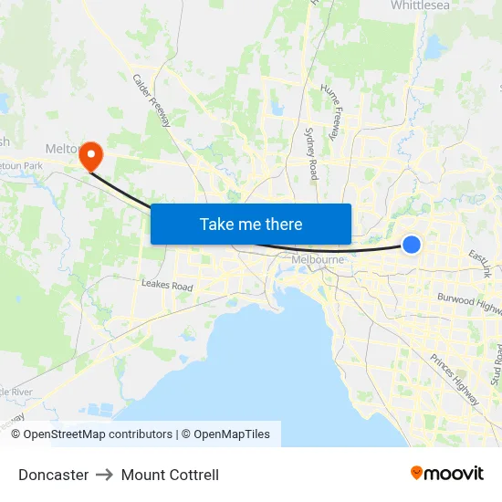 Doncaster to Mount Cottrell map