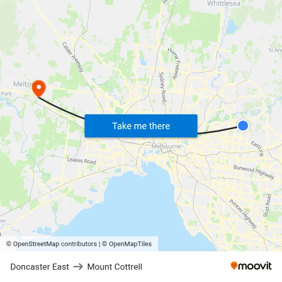 Doncaster East to Mount Cottrell map