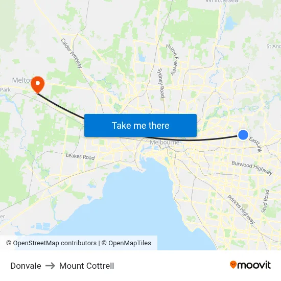 Donvale to Mount Cottrell map