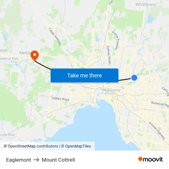 Eaglemont to Mount Cottrell map