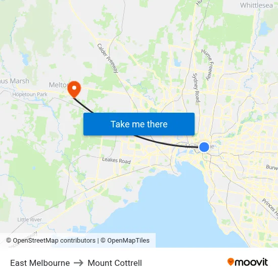 East Melbourne to Mount Cottrell map