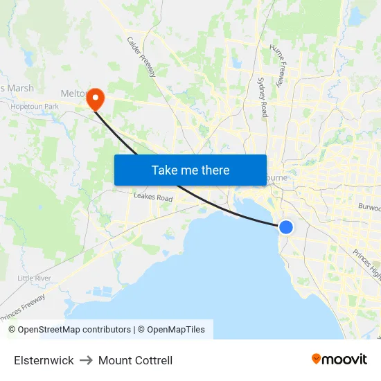 Elsternwick to Mount Cottrell map
