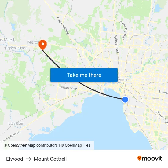 Elwood to Mount Cottrell map
