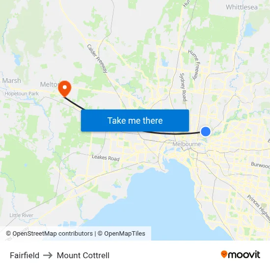 Fairfield to Mount Cottrell map