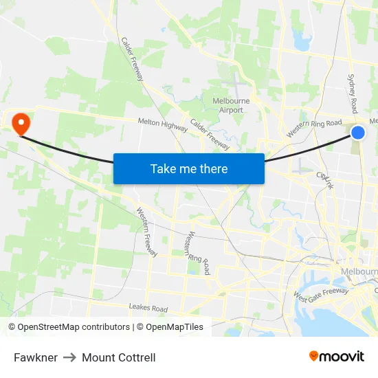 Fawkner to Mount Cottrell map