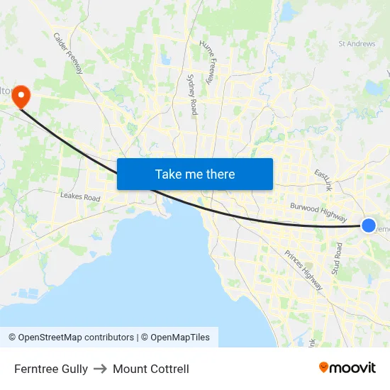 Ferntree Gully to Mount Cottrell map