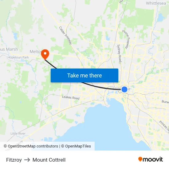 Fitzroy to Mount Cottrell map