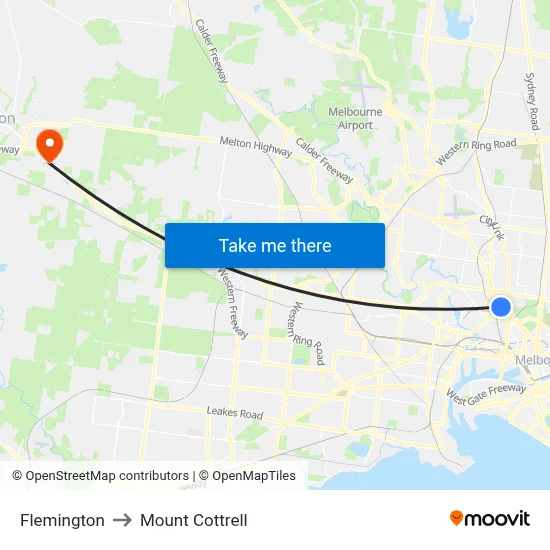 Flemington to Mount Cottrell map