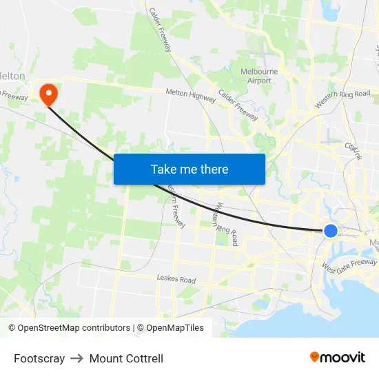 Footscray to Mount Cottrell map