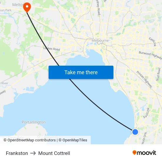Frankston to Mount Cottrell map