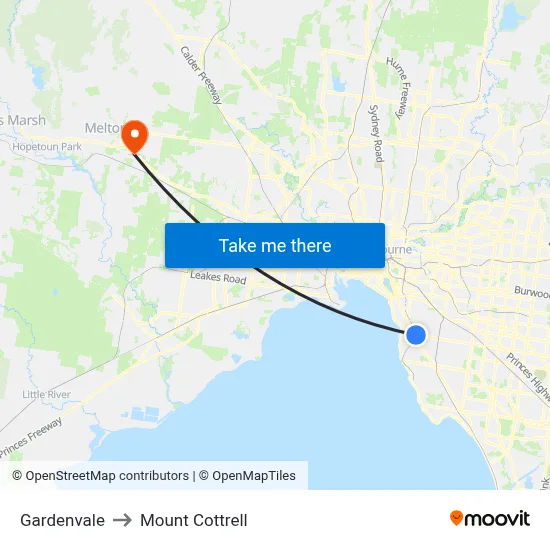 Gardenvale to Mount Cottrell map