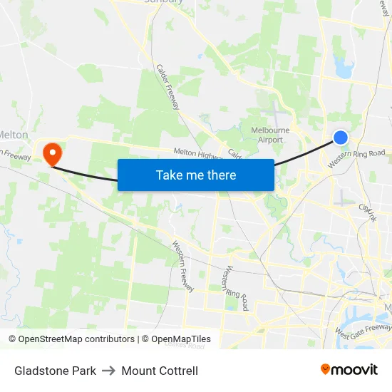 Gladstone Park to Mount Cottrell map