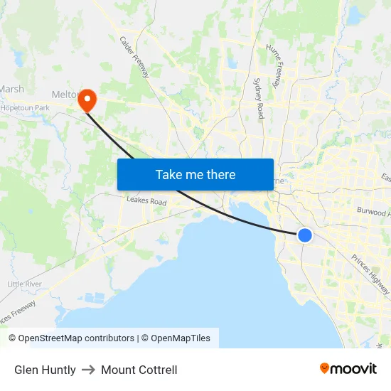 Glen Huntly to Mount Cottrell map