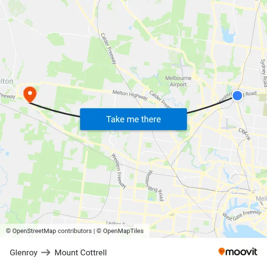 Glenroy to Mount Cottrell map