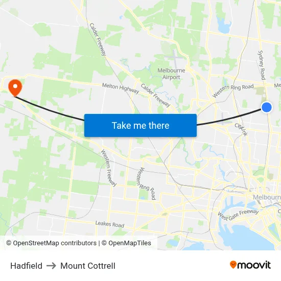 Hadfield to Mount Cottrell map