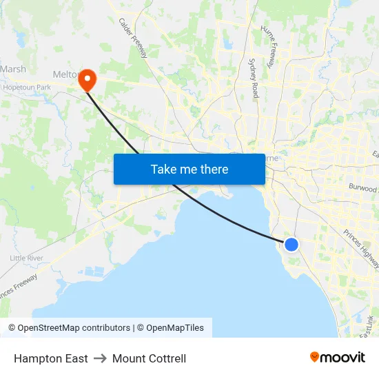 Hampton East to Mount Cottrell map