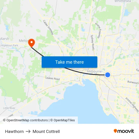 Hawthorn to Mount Cottrell map