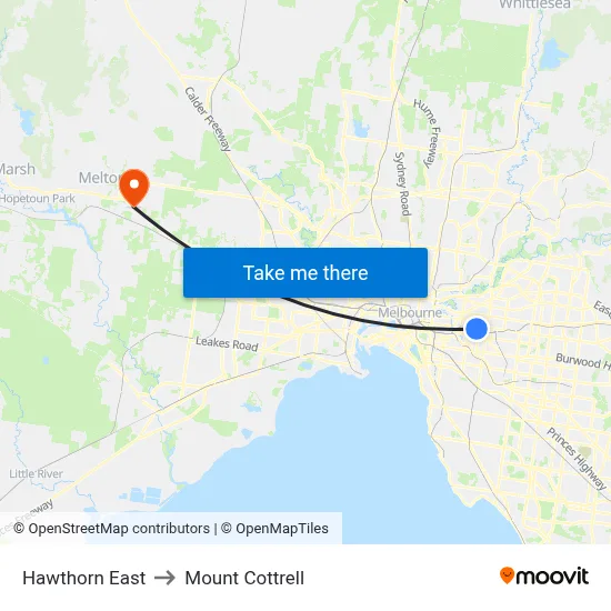 Hawthorn East to Mount Cottrell map