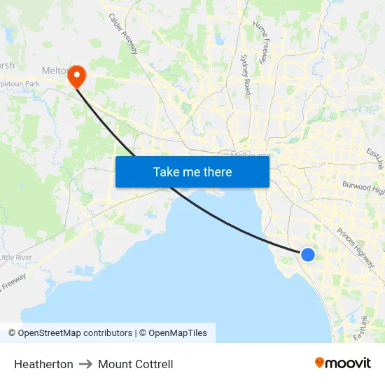 Heatherton to Mount Cottrell map