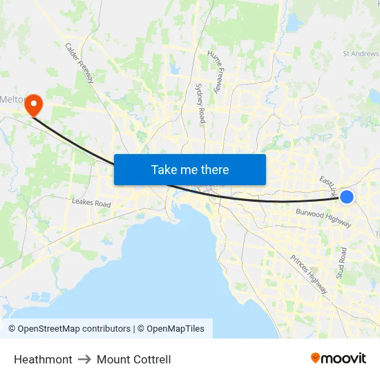 Heathmont to Mount Cottrell map