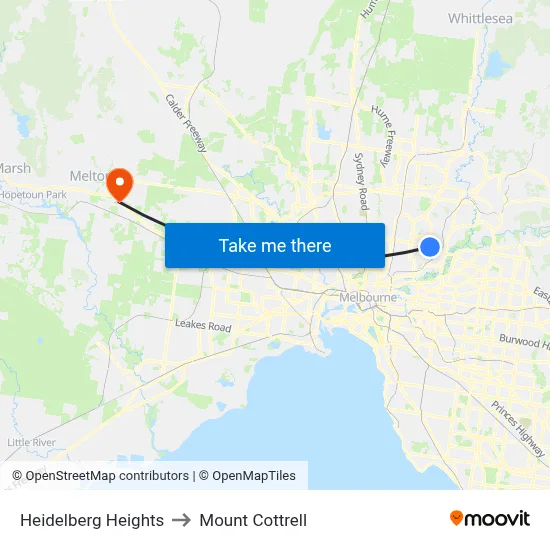Heidelberg Heights to Mount Cottrell map