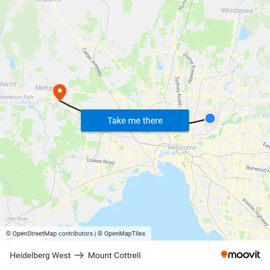 Heidelberg West to Mount Cottrell map