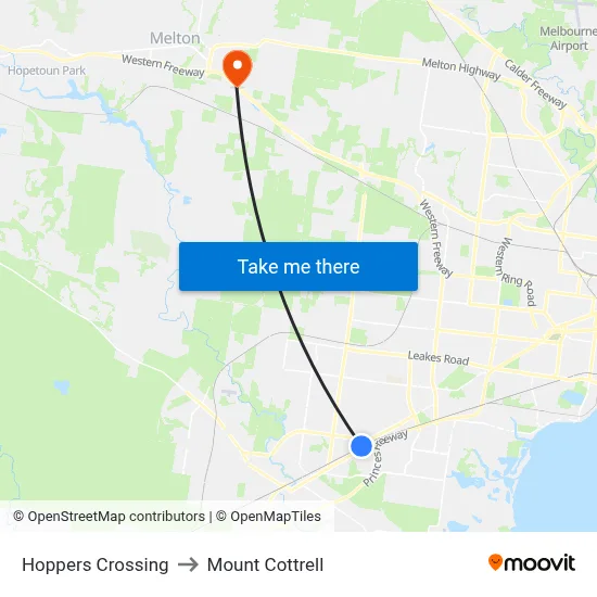 Hoppers Crossing to Mount Cottrell map