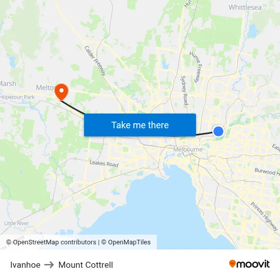 Ivanhoe to Mount Cottrell map