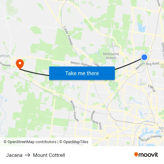 Jacana to Mount Cottrell map